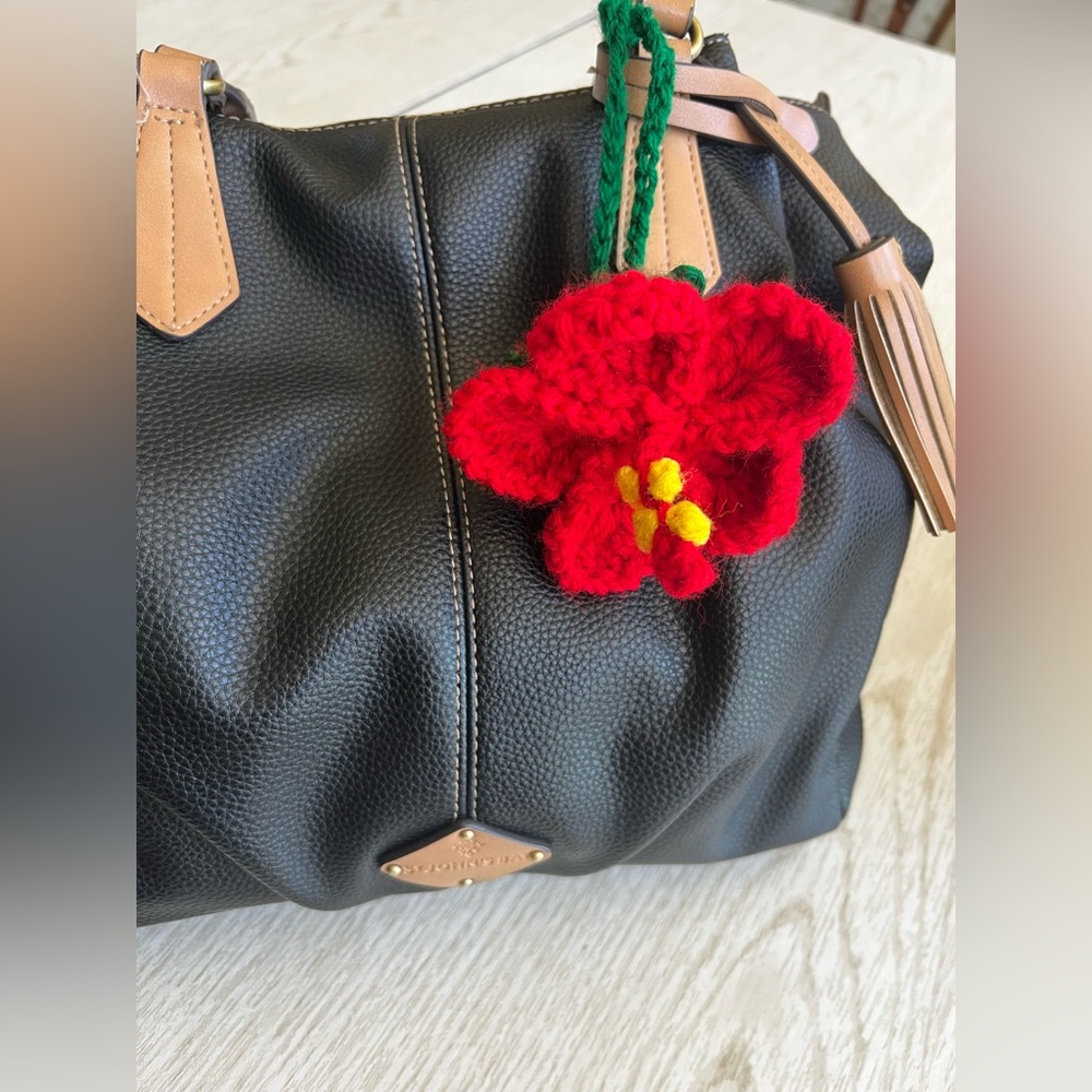 Hand Crocheted Red Hibiscus Flower Bag Charm/Keychain! - Picture 3 of 14